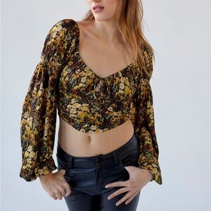 NWT Urban Outfitters Elowen Puff Sleeve Blouse Floral Long Sleeve Size L
